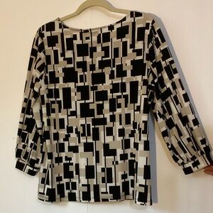 Susan Graver Black, White and Tan Geometric Blouse